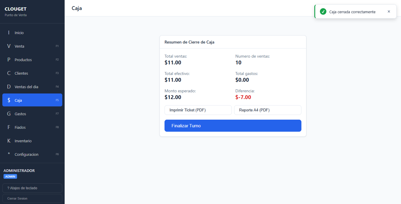 Cierre de Caja